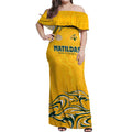 Personalised Australia Soccer Matildas Off Shoulder Maxi Dress Kangaroo Tornado Yellow DT02