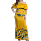 Personalised Australia Soccer Matildas Off Shoulder Maxi Dress Kangaroo Tornado Yellow DT02