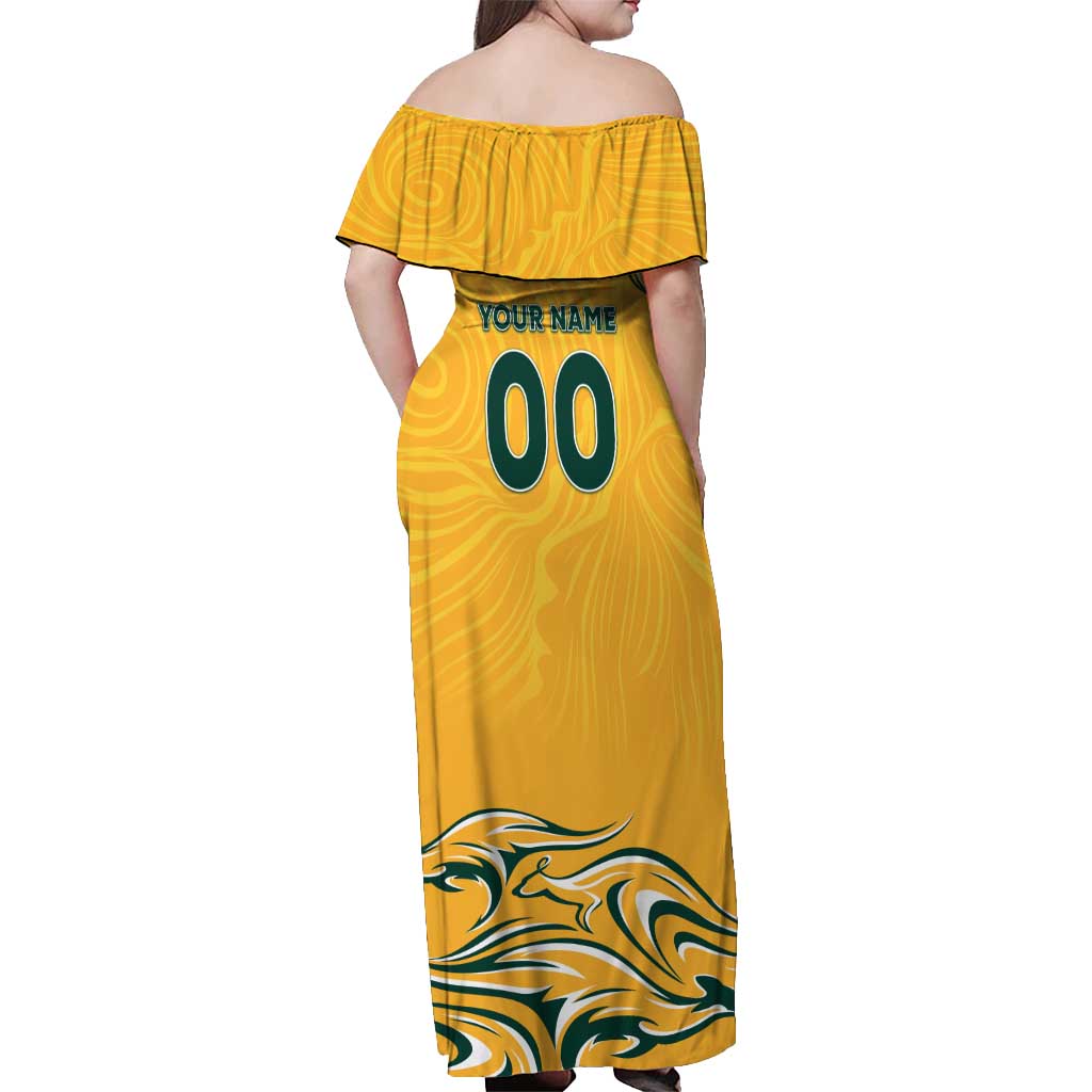 Personalised Australia Soccer Matildas Off Shoulder Maxi Dress Kangaroo Tornado Yellow DT02