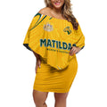 Personalised Australia Soccer Matildas Off Shoulder Short Dress Kangaroo Tornado Yellow DT02