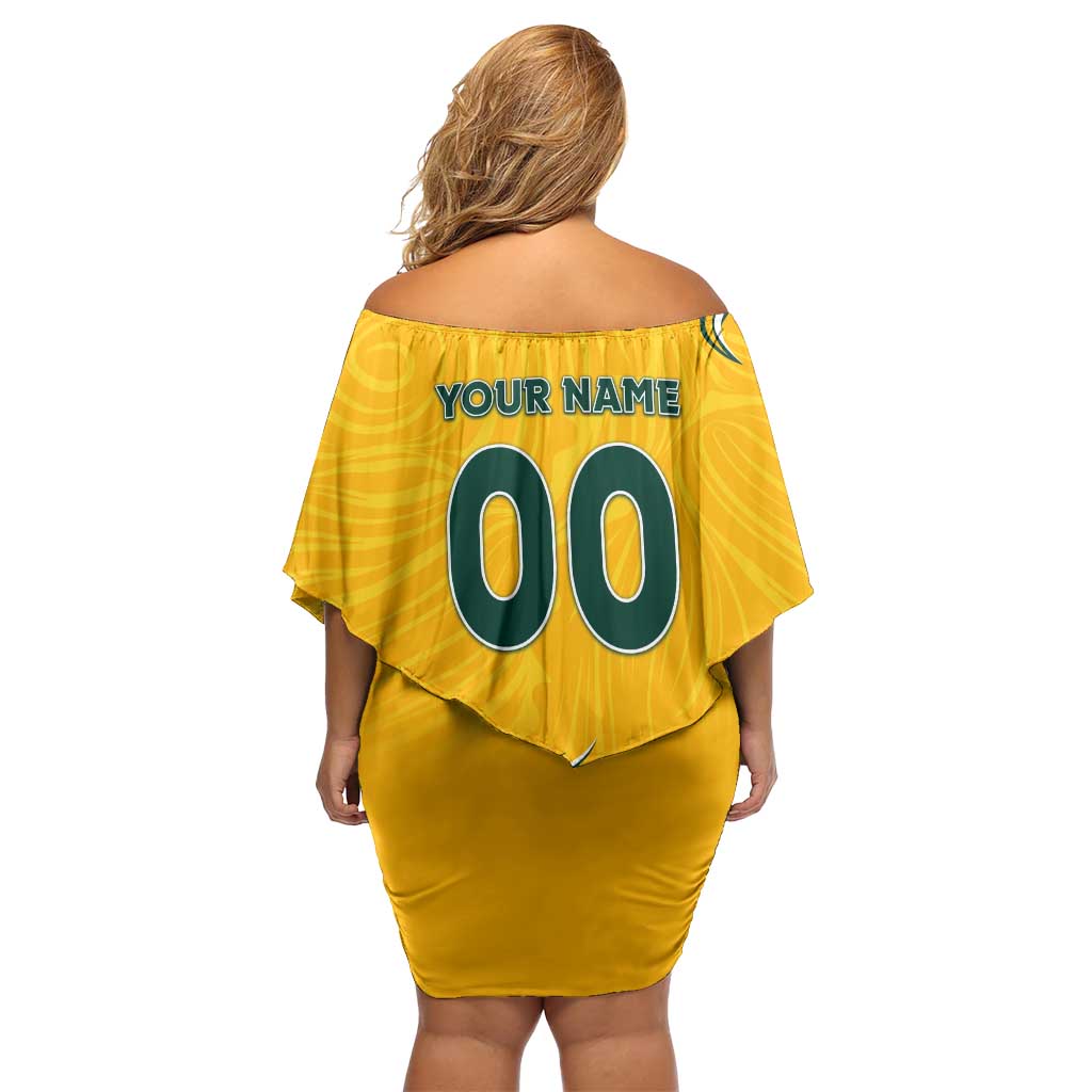 Personalised Australia Soccer Matildas Off Shoulder Short Dress Kangaroo Tornado Yellow DT02