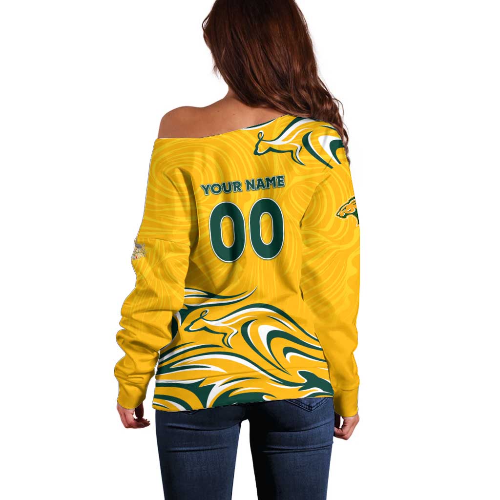 Personalised Australia Soccer Matildas Off Shoulder Sweater Kangaroo Tornado Yellow DT02