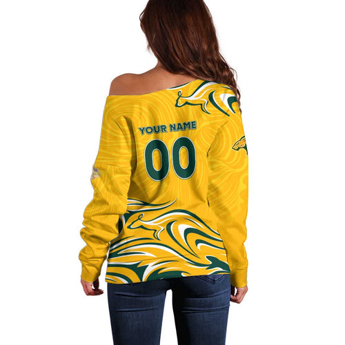 Personalised Australia Soccer Matildas Off Shoulder Sweater Kangaroo Tornado Yellow DT02
