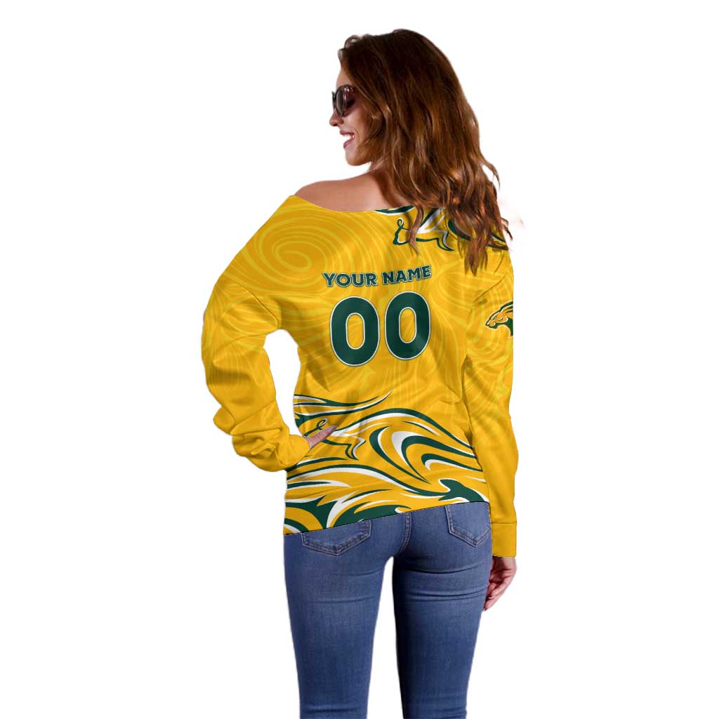 Personalised Australia Soccer Matildas Off Shoulder Sweater Kangaroo Tornado Yellow DT02