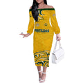 Personalised Australia Soccer Matildas Off The Shoulder Long Sleeve Dress Kangaroo Tornado Yellow DT02