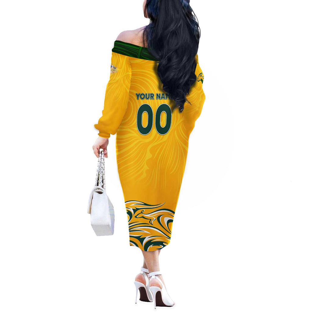 Personalised Australia Soccer Matildas Off The Shoulder Long Sleeve Dress Kangaroo Tornado Yellow DT02