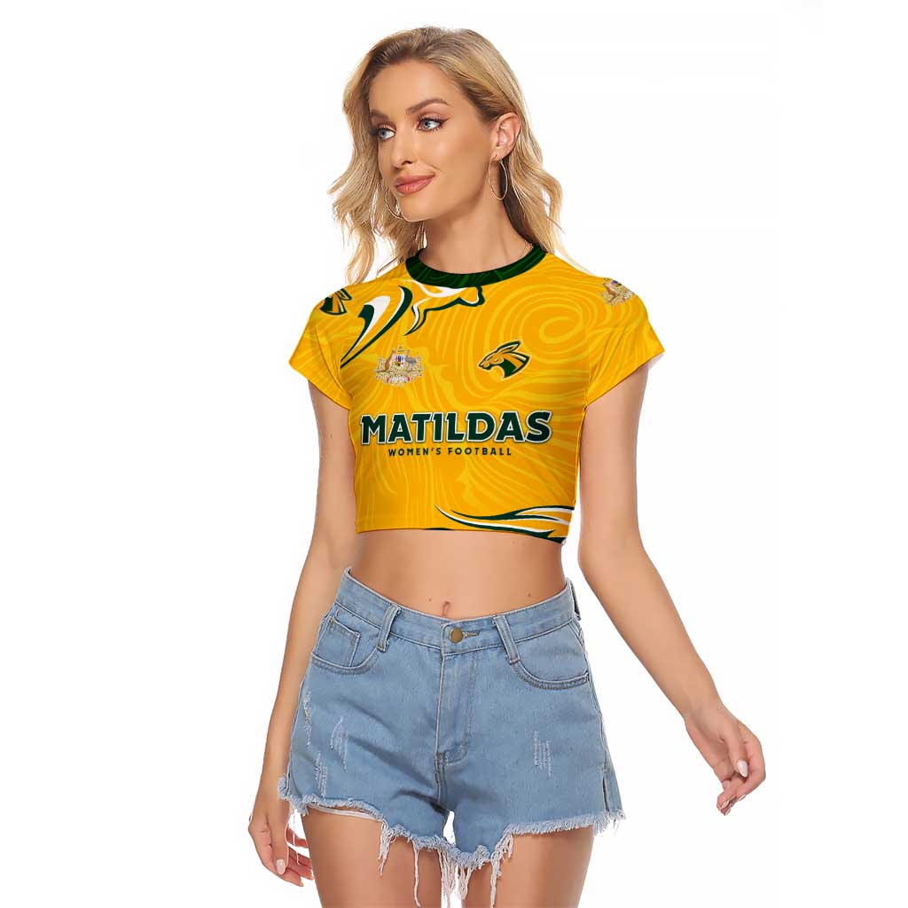 Personalised Australia Soccer Matildas Raglan Cropped T Shirt Kangaroo Tornado Yellow DT02