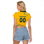 Personalised Australia Soccer Matildas Raglan Cropped T Shirt Kangaroo Tornado Yellow DT02
