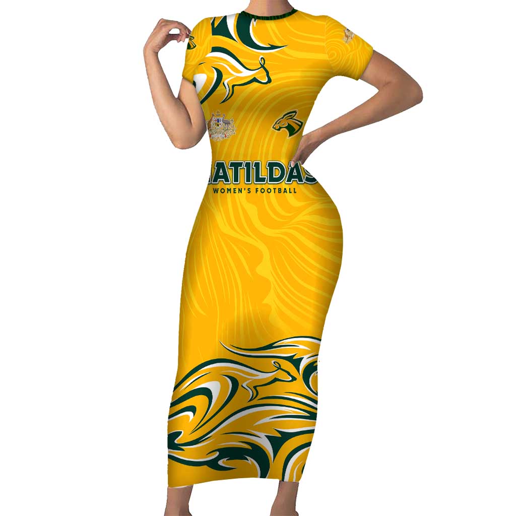 Personalised Australia Soccer Matildas Short Sleeve Bodycon Dress Kangaroo Tornado Yellow DT02