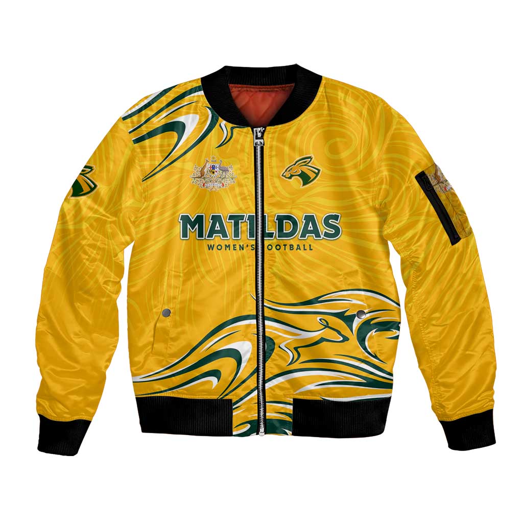 Personalised Australia Soccer Matildas Sleeve Zip Bomber Jacket Kangaroo Tornado Yellow DT02