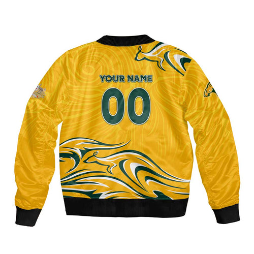 Personalised Australia Soccer Matildas Sleeve Zip Bomber Jacket Kangaroo Tornado Yellow DT02