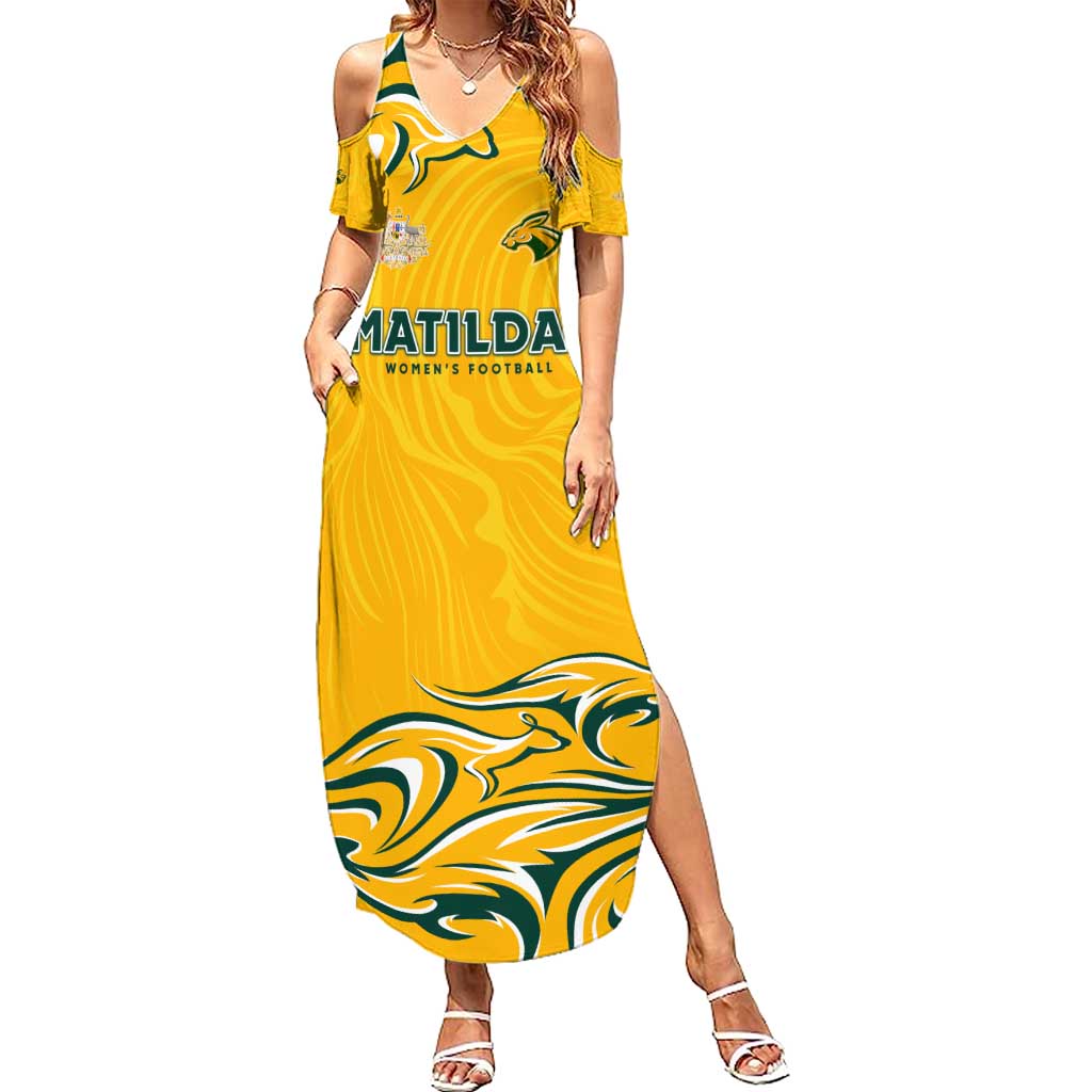 Personalised Australia Soccer Matildas Summer Maxi Dress Kangaroo Tornado Yellow DT02