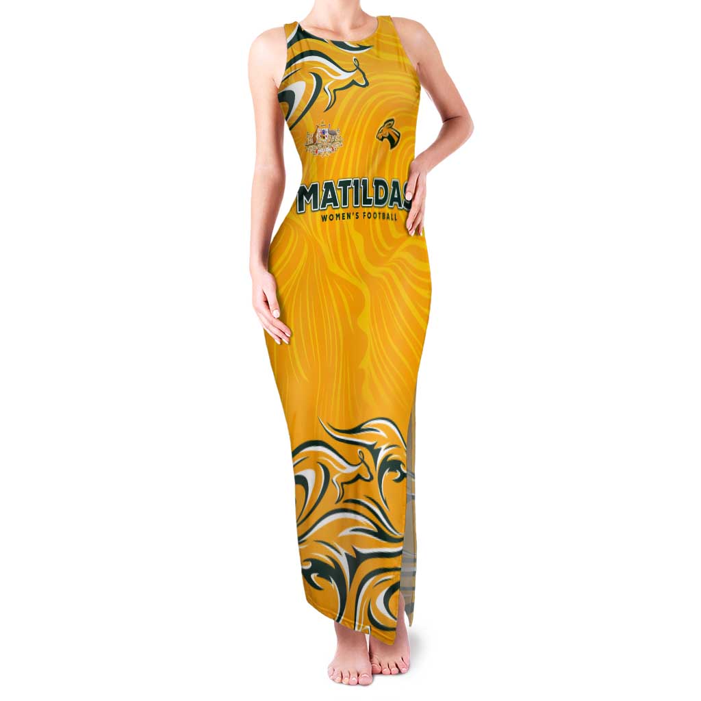 Personalised Australia Soccer Matildas Tank Maxi Dress Kangaroo Tornado Yellow DT02