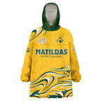 Personalised Australia Soccer Matildas Wearable Blanket Hoodie Kangaroo Tornado Yellow DT02