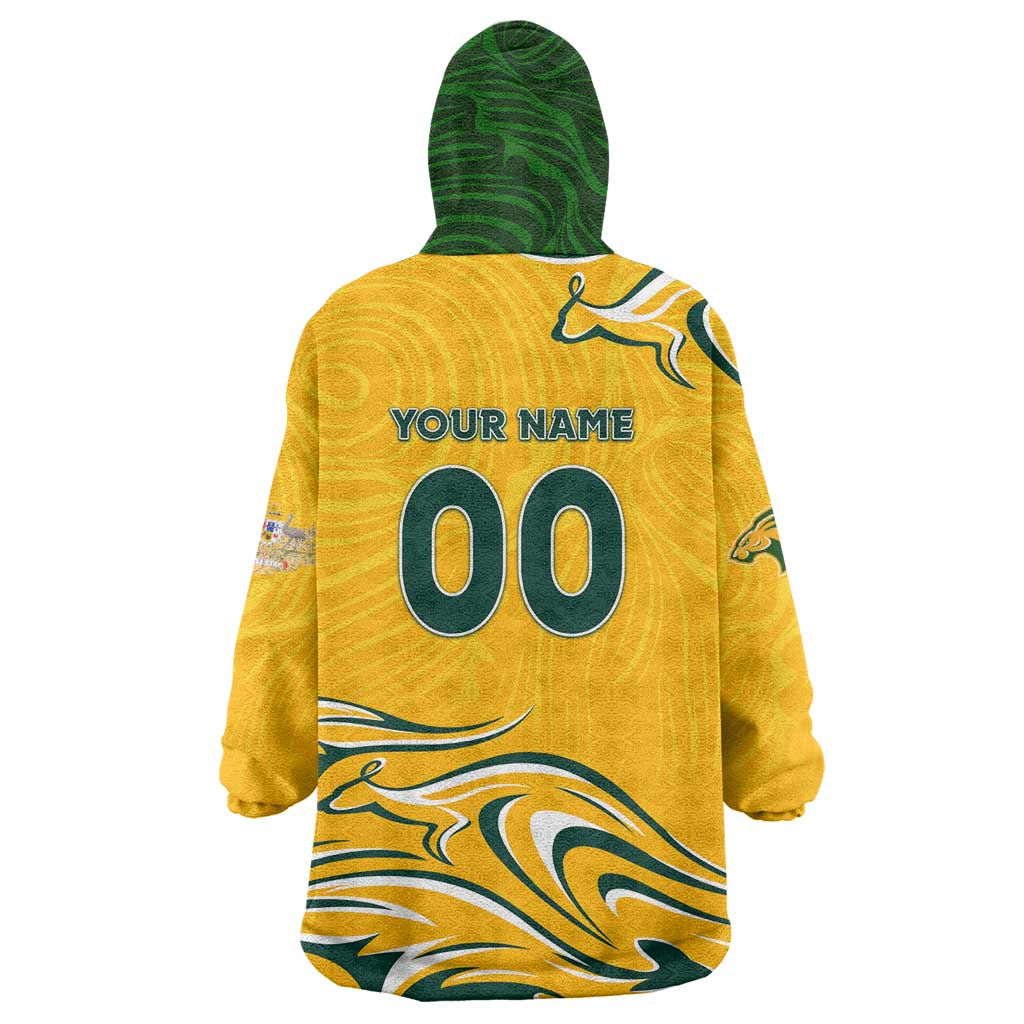 Personalised Australia Soccer Matildas Wearable Blanket Hoodie Kangaroo Tornado Yellow DT02