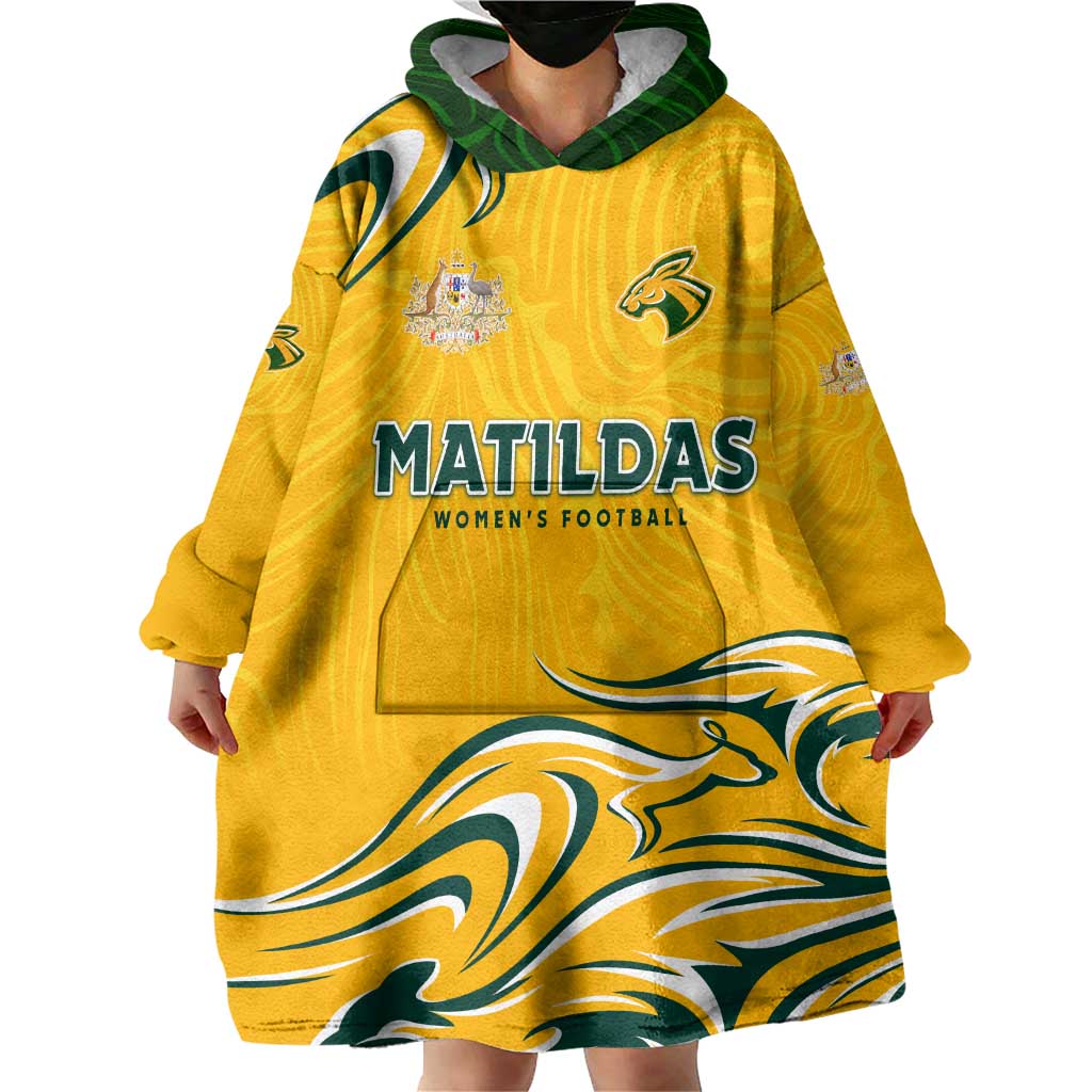 Personalised Australia Soccer Matildas Wearable Blanket Hoodie Kangaroo Tornado Yellow DT02