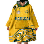 Personalised Australia Soccer Matildas Wearable Blanket Hoodie Kangaroo Tornado Yellow DT02