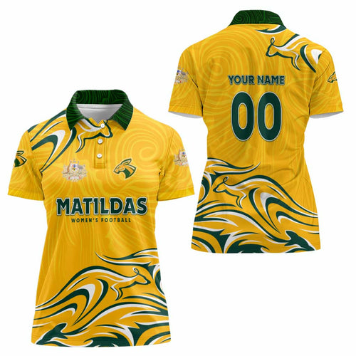 Personalised Australia Soccer Matildas Women Polo Shirt Kangaroo Tornado Yellow DT02