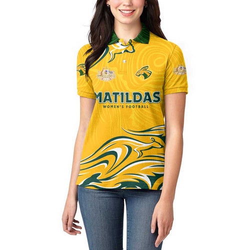 Personalised Australia Soccer Matildas Women Polo Shirt Kangaroo Tornado Yellow DT02