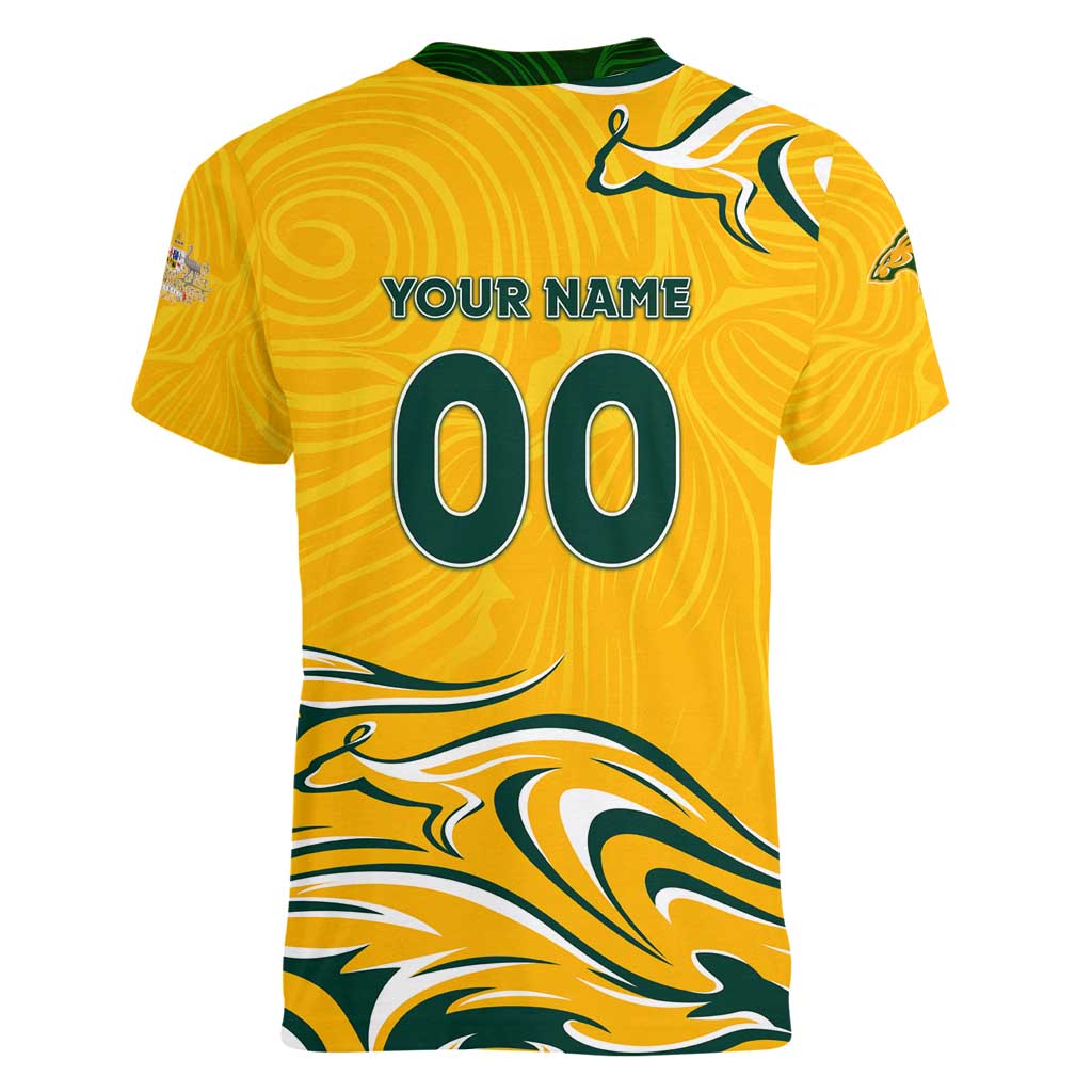 Personalised Australia Soccer Matildas Women V-Neck T-Shirt Kangaroo Tornado Yellow DT02