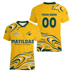 Personalised Australia Soccer Matildas Women V-Neck T-Shirt Kangaroo Tornado Yellow DT02