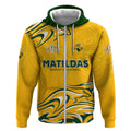 Personalised Australia Soccer Matildas Zip Hoodie Kangaroo Tornado Yellow DT02