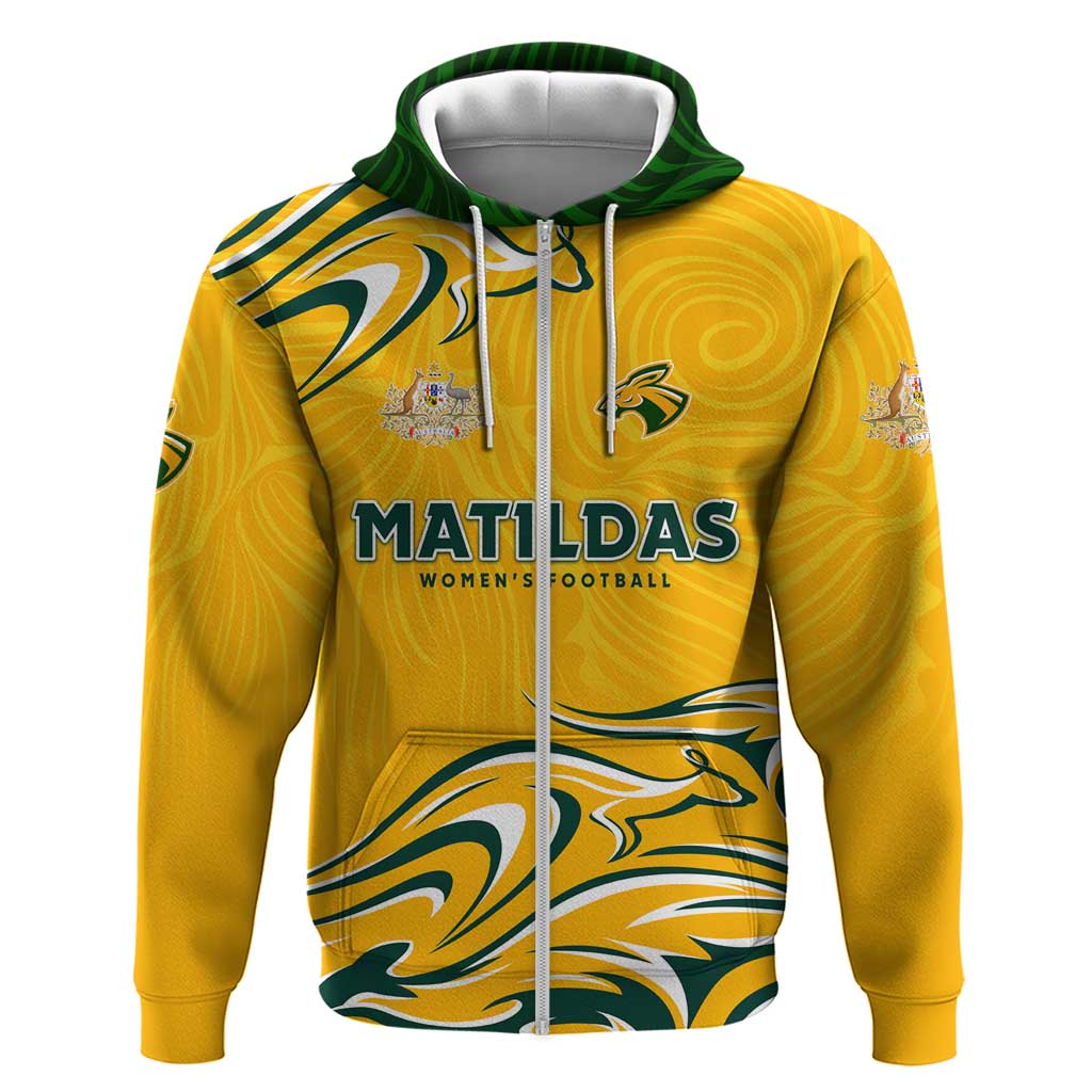 Personalised Australia Soccer Matildas Zip Hoodie Kangaroo Tornado Yellow DT02