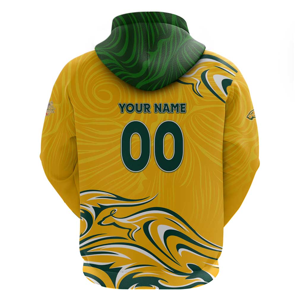 Personalised Australia Soccer Matildas Zip Hoodie Kangaroo Tornado Yellow DT02