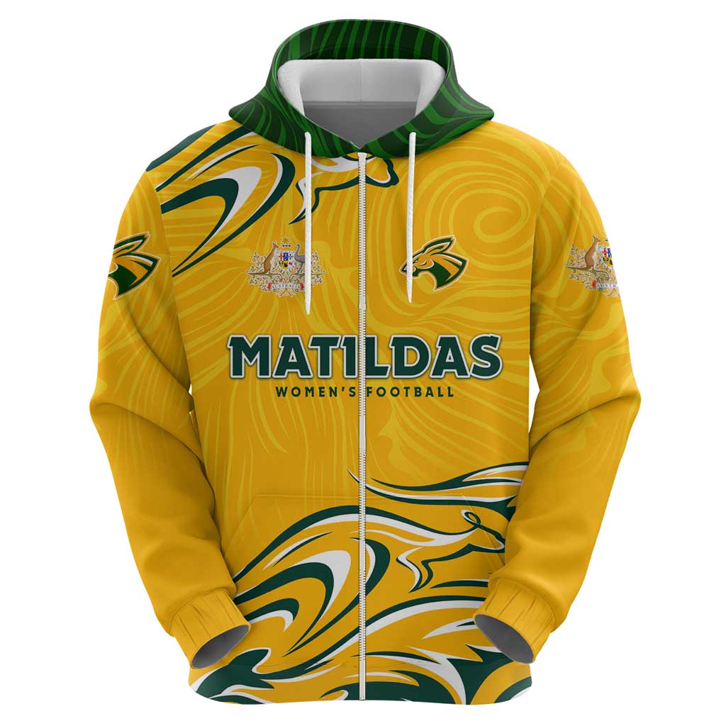 Personalised Australia Soccer Matildas Zip Hoodie Kangaroo Tornado Yellow DT02