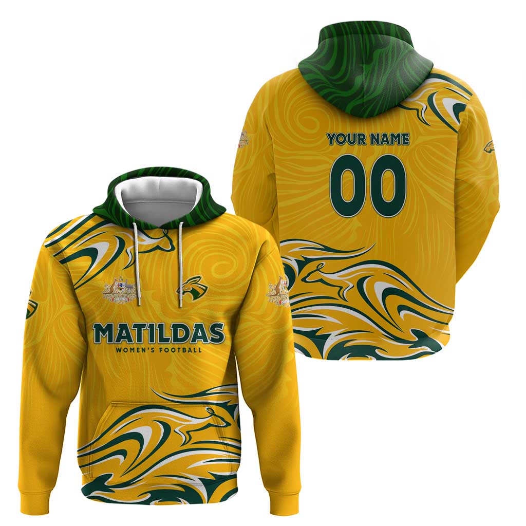 Personalised Australia Soccer Matildas Zip Hoodie Kangaroo Tornado Yellow DT02