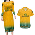 Personalised Australia Matildas Couples Matching Long Sleeve Bodycon Dress and Hawaiian Shirt Tillies Aboriginal Simple Yellow