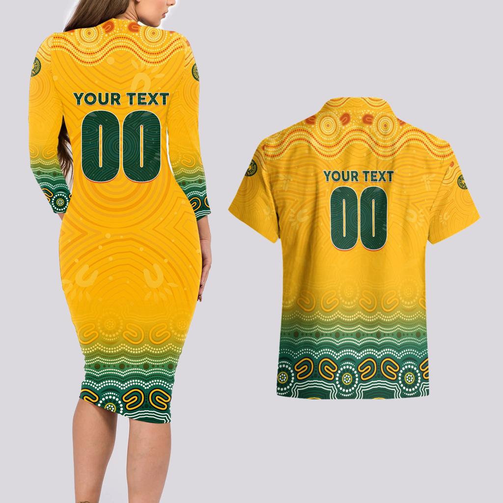 Personalised Australia Matildas Couples Matching Long Sleeve Bodycon Dress and Hawaiian Shirt Tillies Aboriginal Simple Yellow