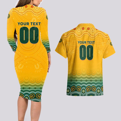 Personalised Australia Matildas Couples Matching Long Sleeve Bodycon Dress and Hawaiian Shirt Tillies Aboriginal Simple Yellow