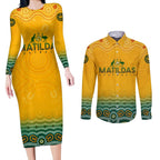 Personalised Australia Matildas Couples Matching Long Sleeve Bodycon Dress and Long Sleeve Button Shirt Tillies Aboriginal Simple Yellow