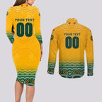 Personalised Australia Matildas Couples Matching Long Sleeve Bodycon Dress and Long Sleeve Button Shirt Tillies Aboriginal Simple Yellow