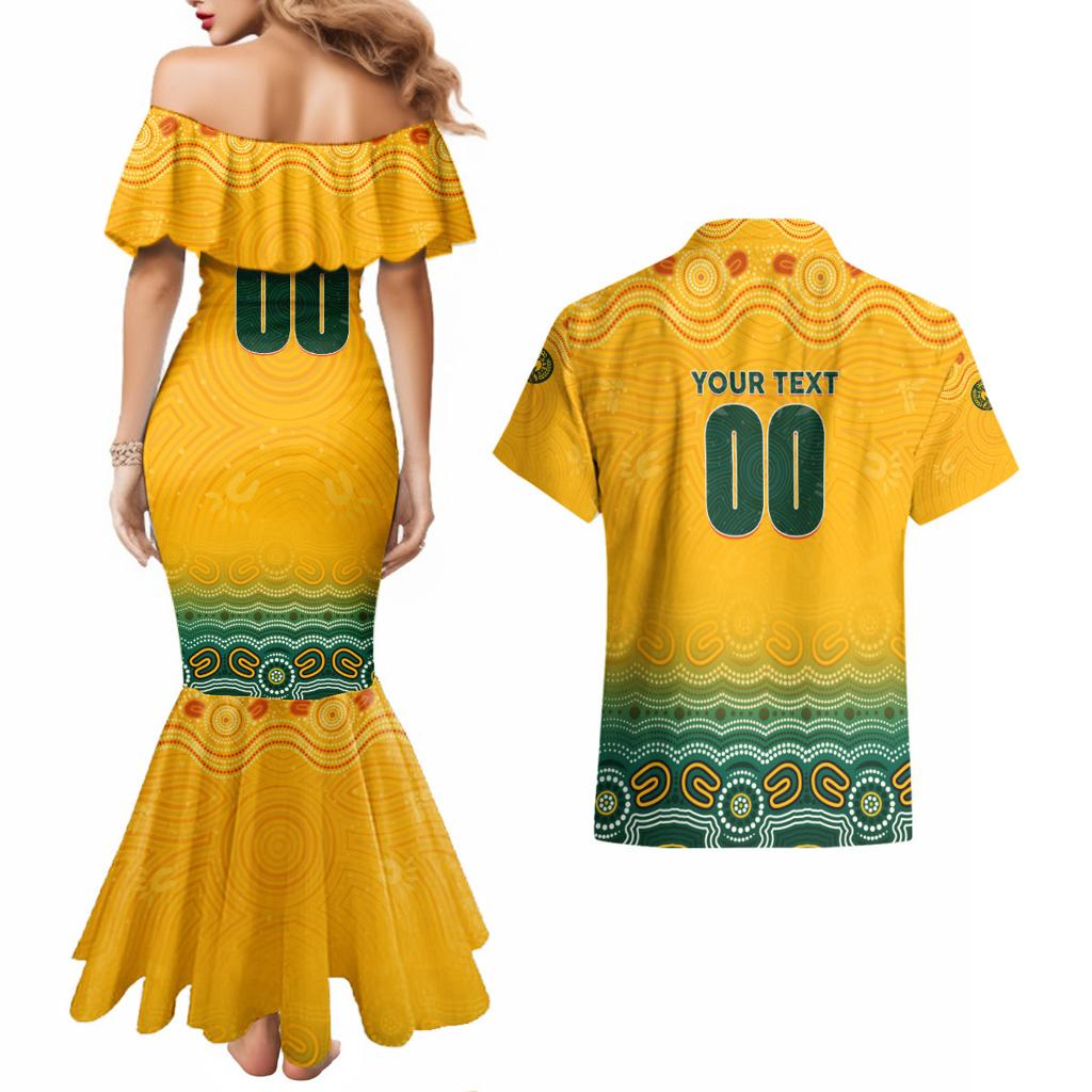 Personalised Australia Matildas Couples Matching Mermaid Dress and Hawaiian Shirt Tillies Aboriginal Simple Yellow
