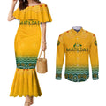 Personalised Australia Matildas Couples Matching Mermaid Dress and Long Sleeve Button Shirt Tillies Aboriginal Simple Yellow
