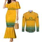 Personalised Australia Matildas Couples Matching Mermaid Dress and Long Sleeve Button Shirt Tillies Aboriginal Simple Yellow