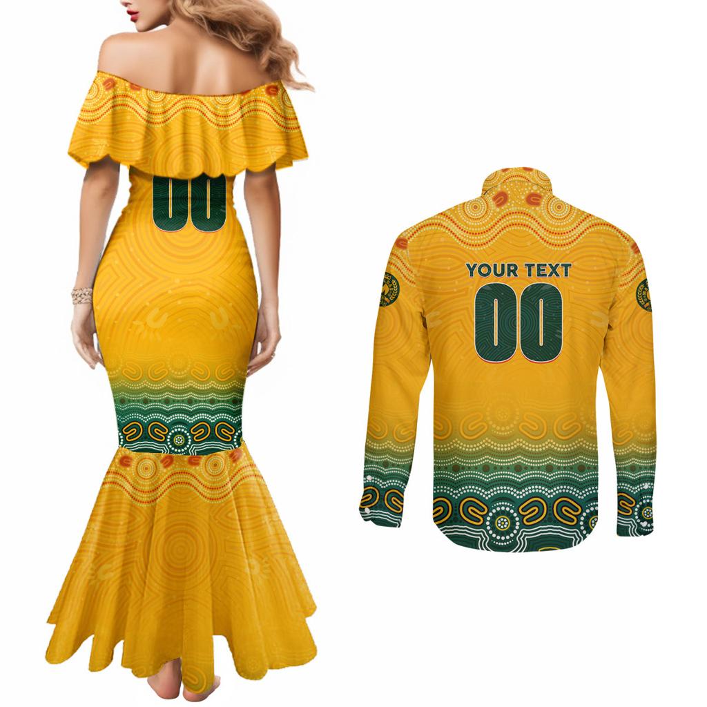 Personalised Australia Matildas Couples Matching Mermaid Dress and Long Sleeve Button Shirt Tillies Aboriginal Simple Yellow