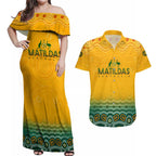 Personalised Australia Matildas Couples Matching Off Shoulder Maxi Dress and Hawaiian Shirt Tillies Aboriginal Simple Yellow