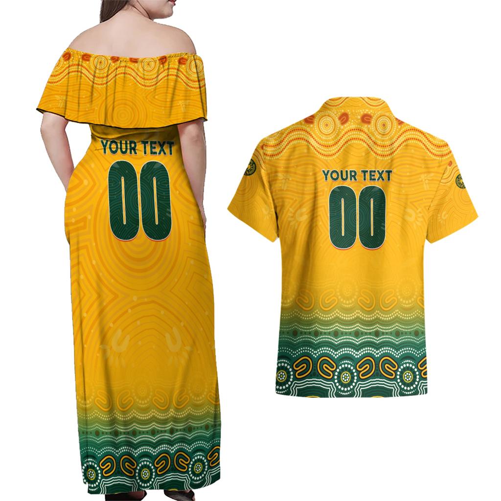 Personalised Australia Matildas Couples Matching Off Shoulder Maxi Dress and Hawaiian Shirt Tillies Aboriginal Simple Yellow