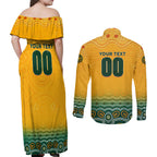 Personalised Australia Matildas Couples Matching Off Shoulder Maxi Dress and Long Sleeve Button Shirt Tillies Aboriginal Simple Yellow