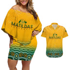 Personalised Australia Matildas Couples Matching Off Shoulder Short Dress and Hawaiian Shirt Tillies Aboriginal Simple Yellow