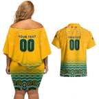 Personalised Australia Matildas Couples Matching Off Shoulder Short Dress and Hawaiian Shirt Tillies Aboriginal Simple Yellow