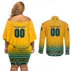 Personalised Australia Matildas Couples Matching Off Shoulder Short Dress and Long Sleeve Button Shirt Tillies Aboriginal Simple Yellow