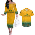 Personalised Australia Matildas Couples Matching Off The Shoulder Long Sleeve Dress and Hawaiian Shirt Tillies Aboriginal Simple Yellow