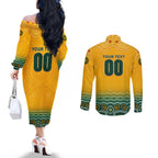 Personalised Australia Matildas Couples Matching Off The Shoulder Long Sleeve Dress and Long Sleeve Button Shirt Tillies Aboriginal Simple Yellow