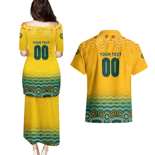 Personalised Australia Matildas Couples Matching Puletasi and Hawaiian Shirt Tillies Aboriginal Simple Yellow