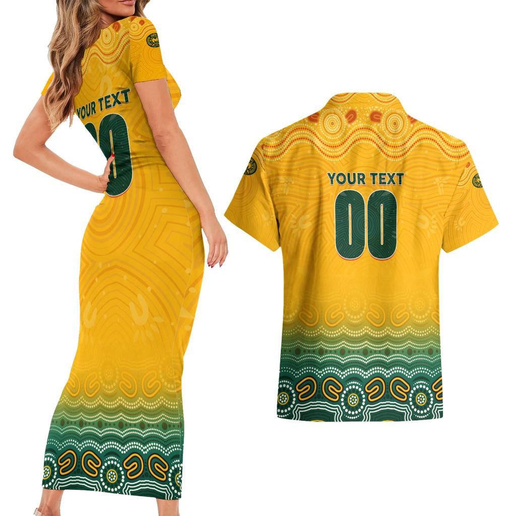 Personalised Australia Matildas Couples Matching Short Sleeve Bodycon Dress and Hawaiian Shirt Tillies Aboriginal Simple Yellow