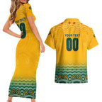 Personalised Australia Matildas Couples Matching Short Sleeve Bodycon Dress and Hawaiian Shirt Tillies Aboriginal Simple Yellow